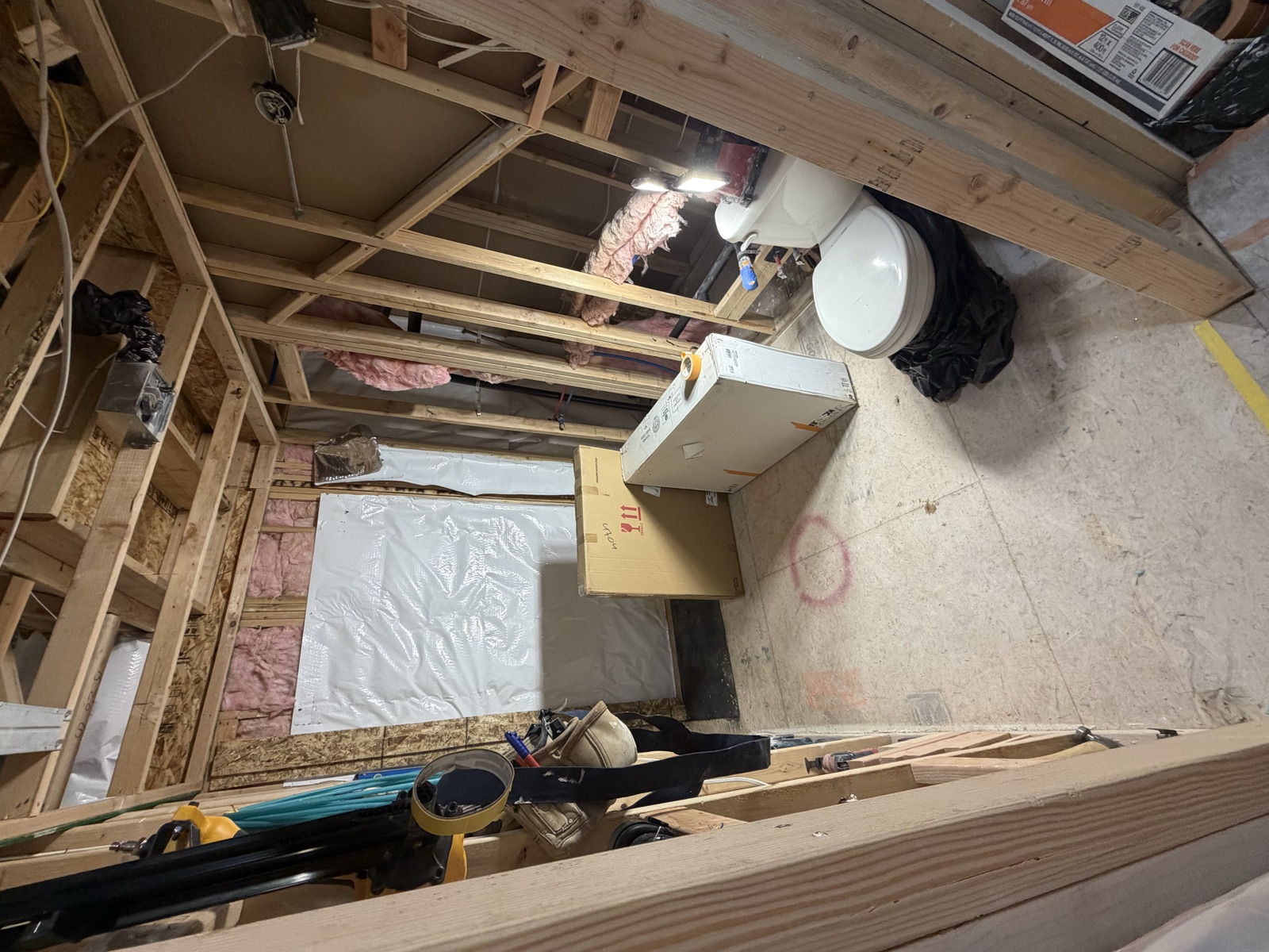 Bathroom remodel mid-build during demo and rough-in