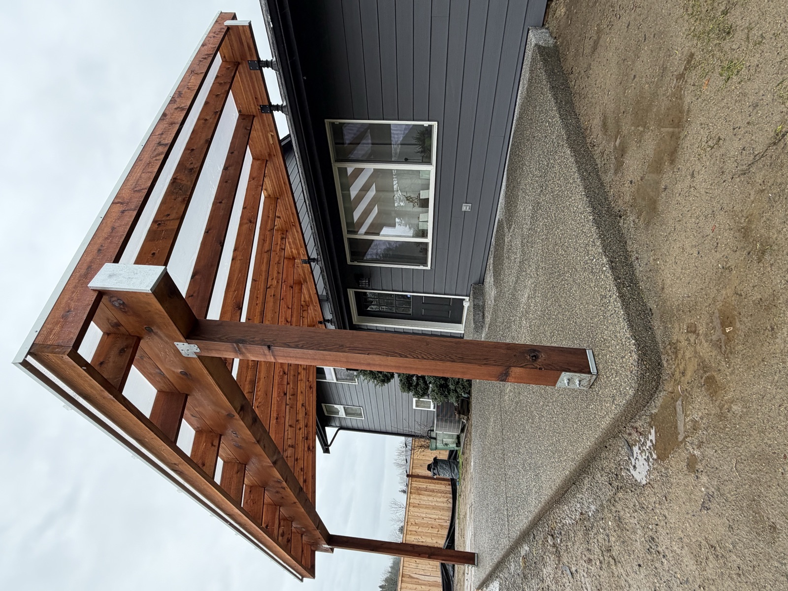 Cedar patio cover tied into a home exterior